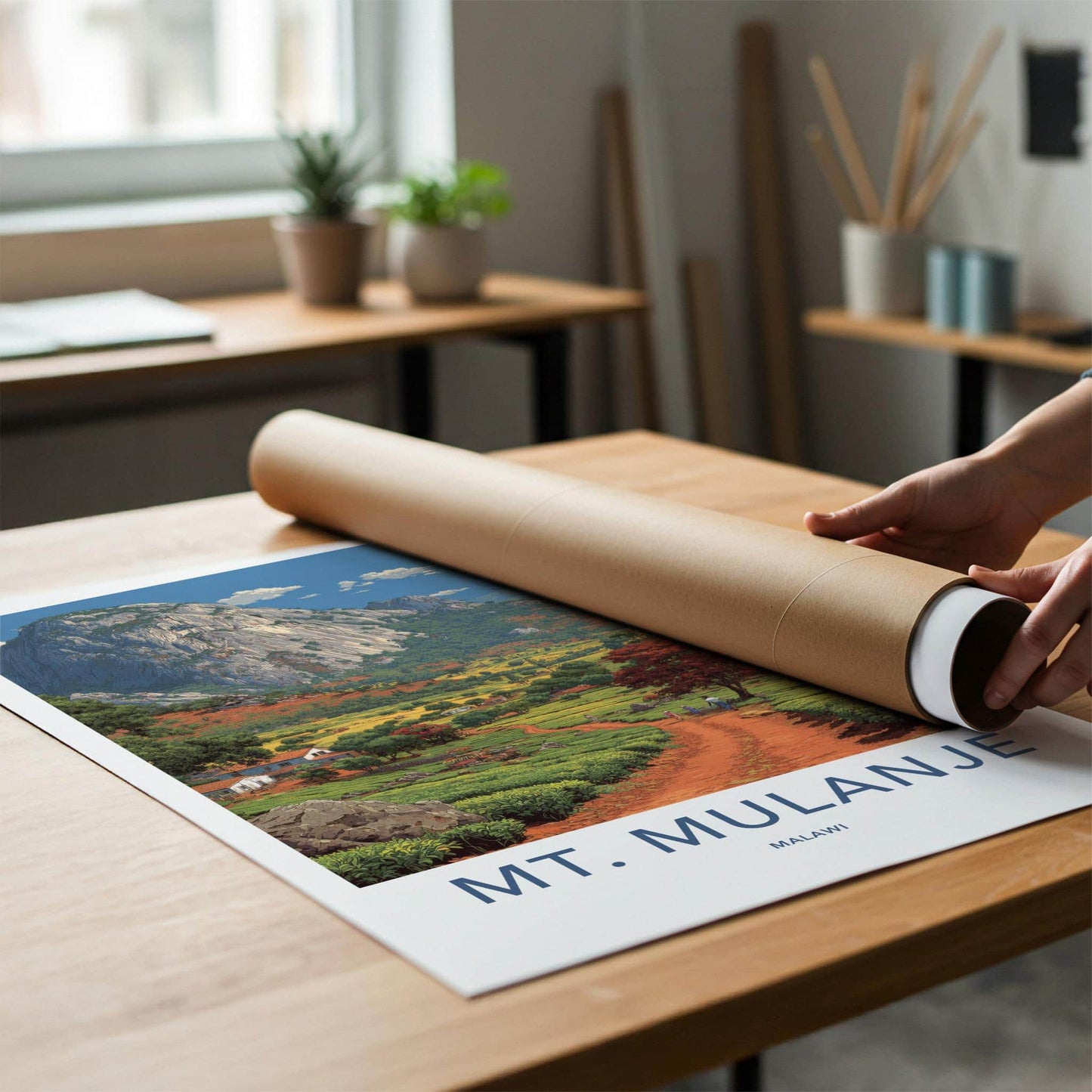 Mt Mulanje Poster - Malawi Travel Print - Scenic tea country Home Decor