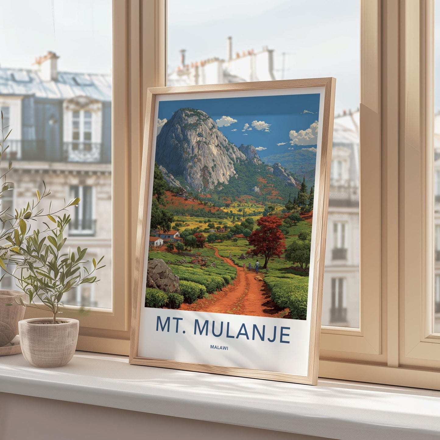 Mt Mulanje Poster - Malawi Travel Print - Scenic tea country Home Decor