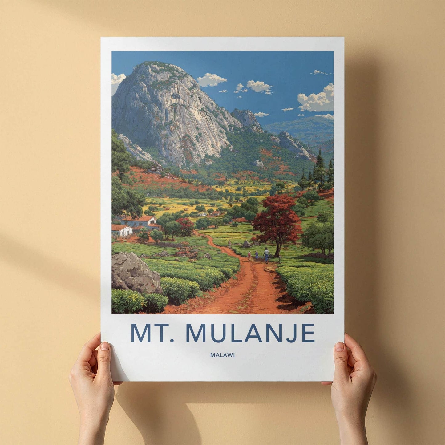 Mt Mulanje Poster - Malawi Travel Print - Scenic tea country Home Decor