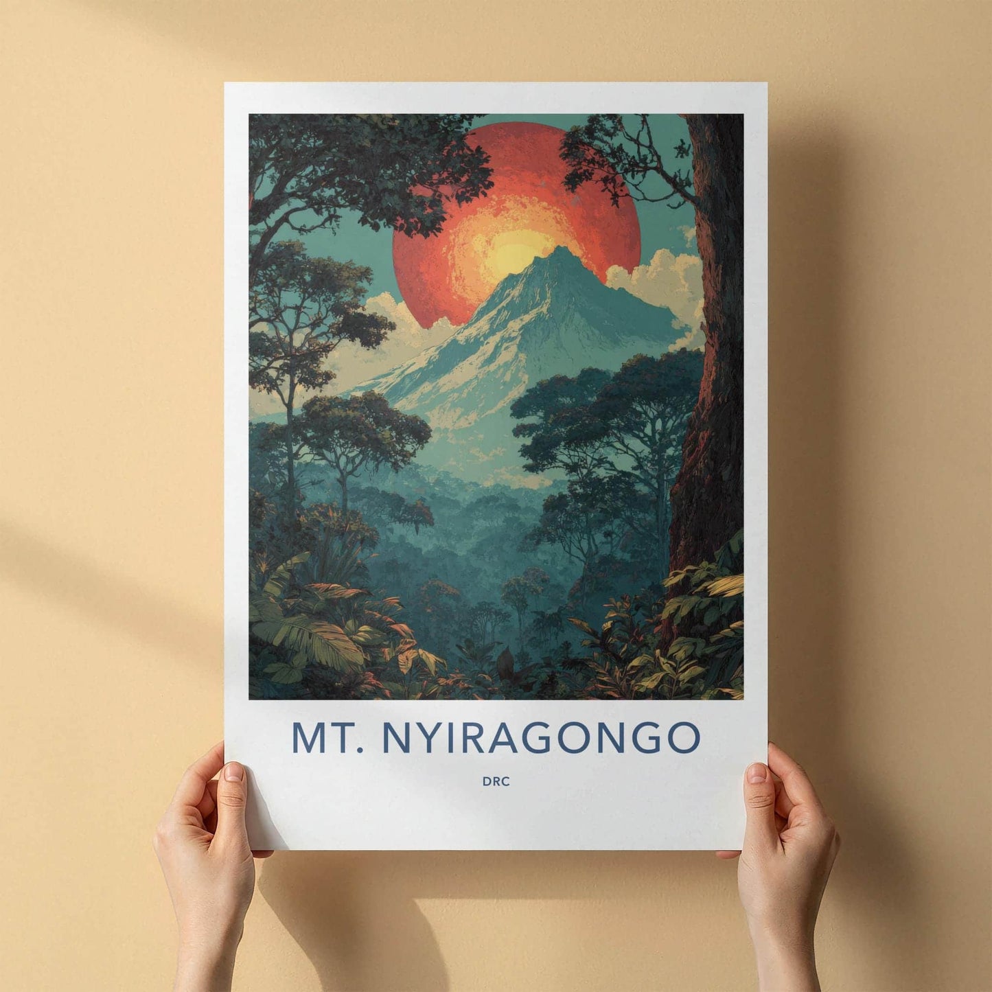 MT. NYIRAGONGO Poster - Congo Travel Art - Lush Jungle Volcano Home Decor