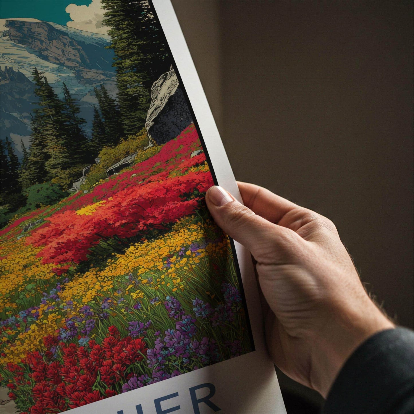 Mt Rainier Poster - Washington Art Print - Blooming Valley Trail Home Decor