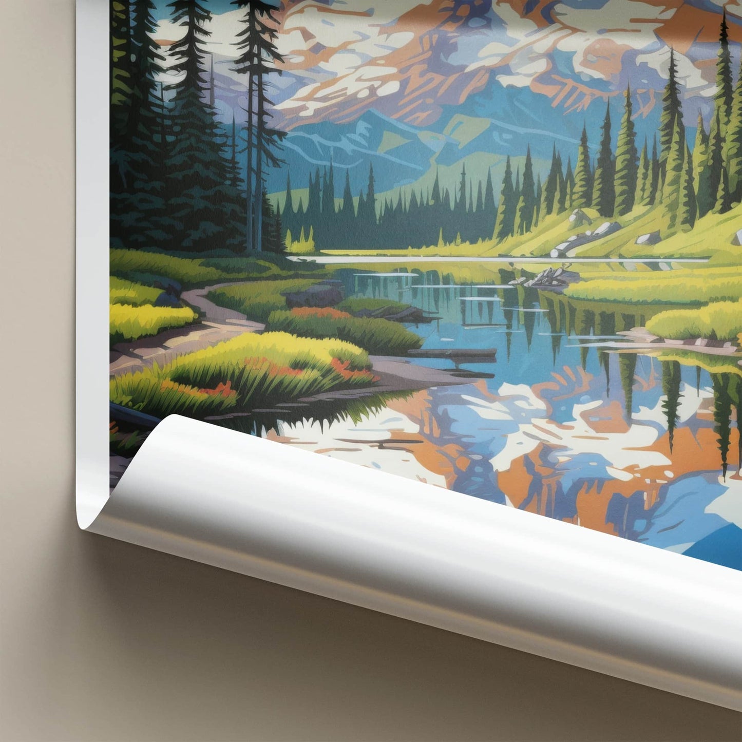 MT. RAINIER Poster - Washington Travel Art - Mountain Lake Reflection Home Decor