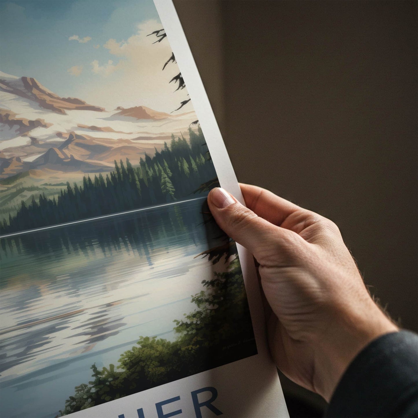 Mt Rainier Poster - Washington Wall Art - Mountain Lake Reflection Home Decor