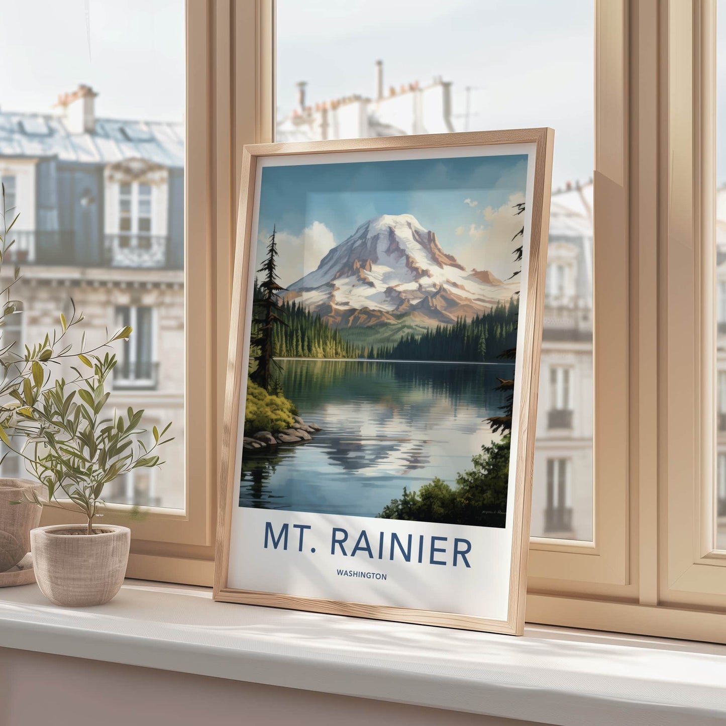 Mt Rainier Poster - Washington Wall Art - Mountain Lake Reflection Home Decor