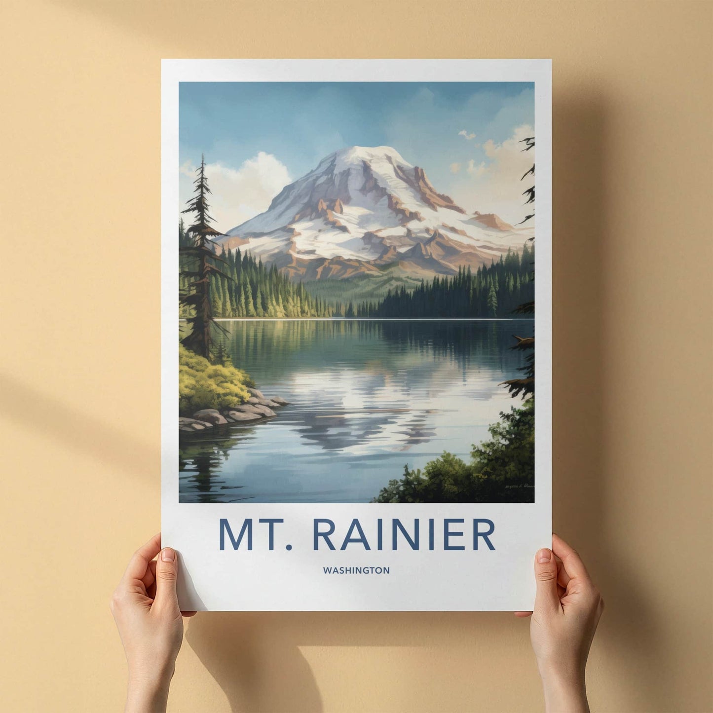 Mt Rainier Poster - Washington Wall Art - Mountain Lake Reflection Home Decor