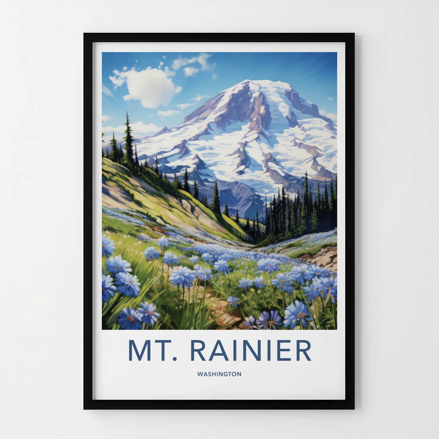 MT. RAINIER Poster - Washington Wall Art - Snowy Peak Flowers Home Decor
