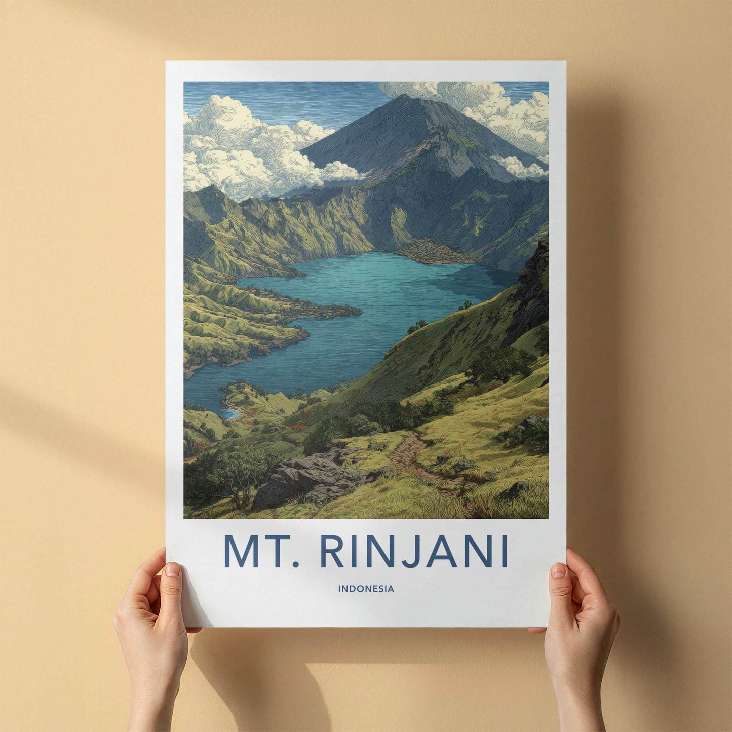 MT. RINJANI Poster - Indonesia Travel Art - Volcanic Crater Lake Home Decor