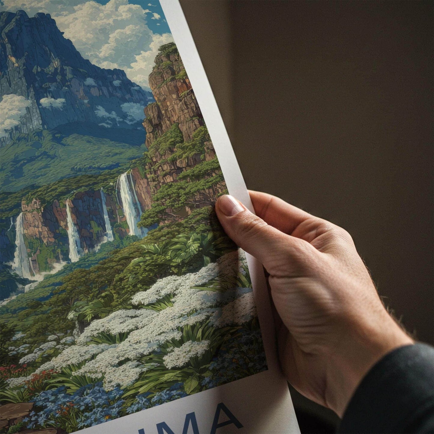 MT. RORAIMA Poster - Venezuela Travel Art - Lush Valley Waterfalls Home Decor