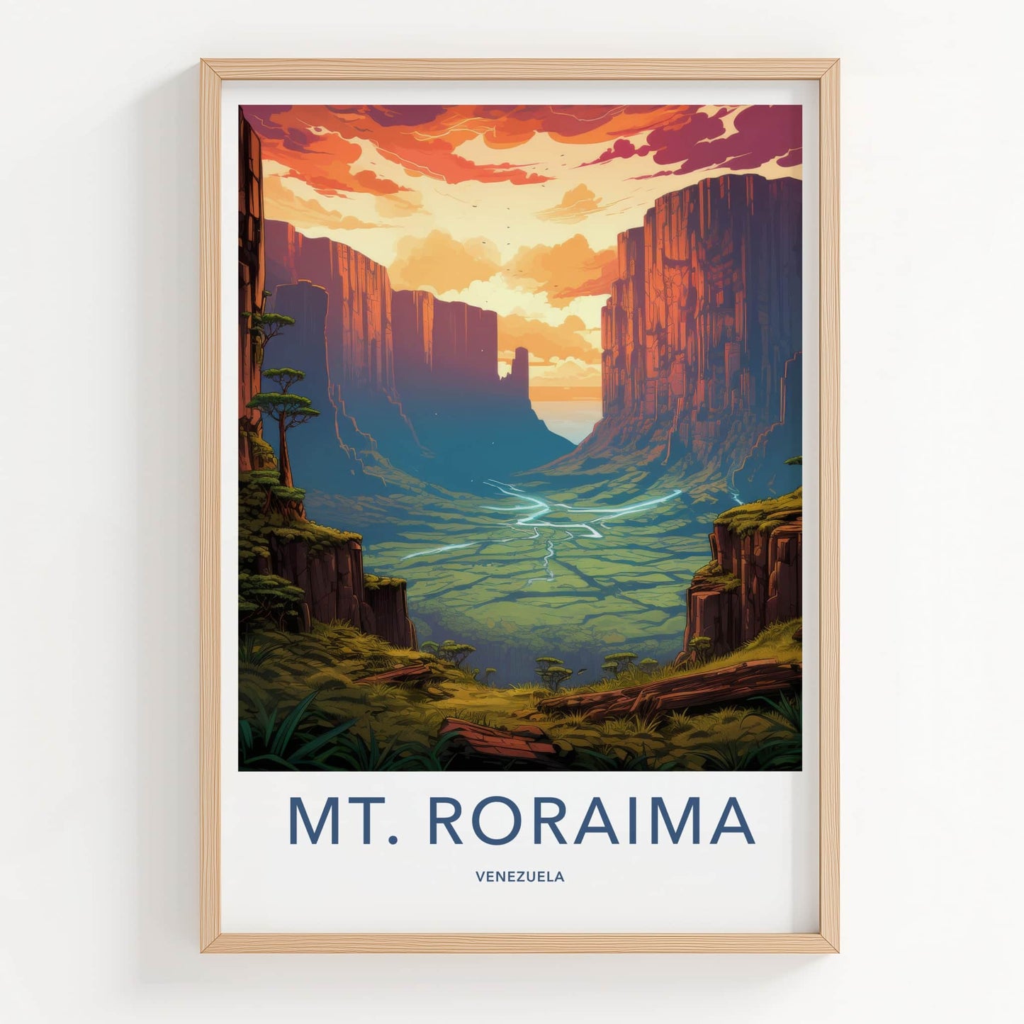 Mt. Roraima Poster - Venezuela Travel Art - Vibrant Sunset Cliffs Wall Decor