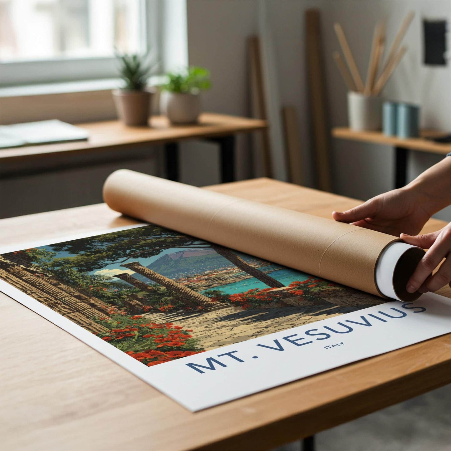 Mt Vesuvius Poster - Italy Travel Print - Ancient Columns View Home Decor