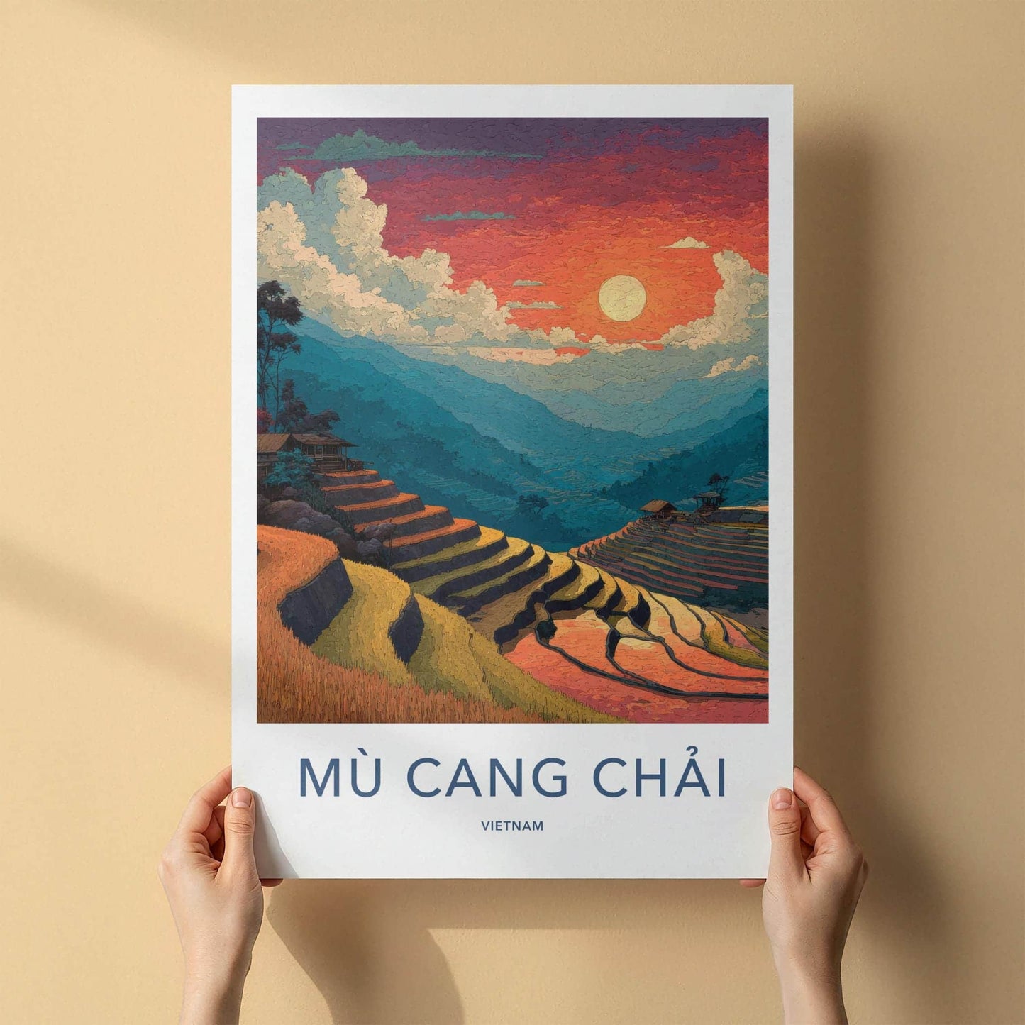 Mu Cang Chai Poster - Vietnam Travel Art - Golden Rice Terraces Home Decor