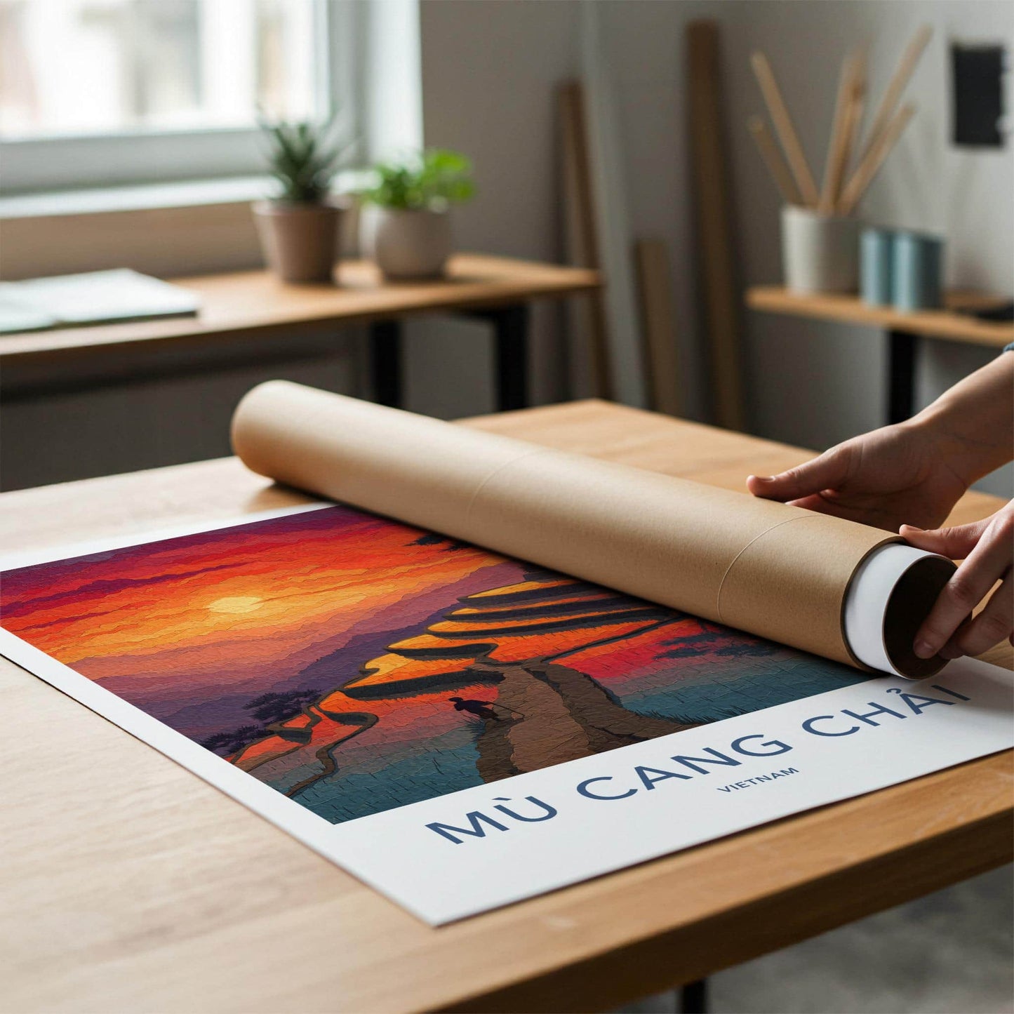 Mu Cang Chai Poster - Vietnam Travel Art - Vibrant Sunset Terraces Home Decor