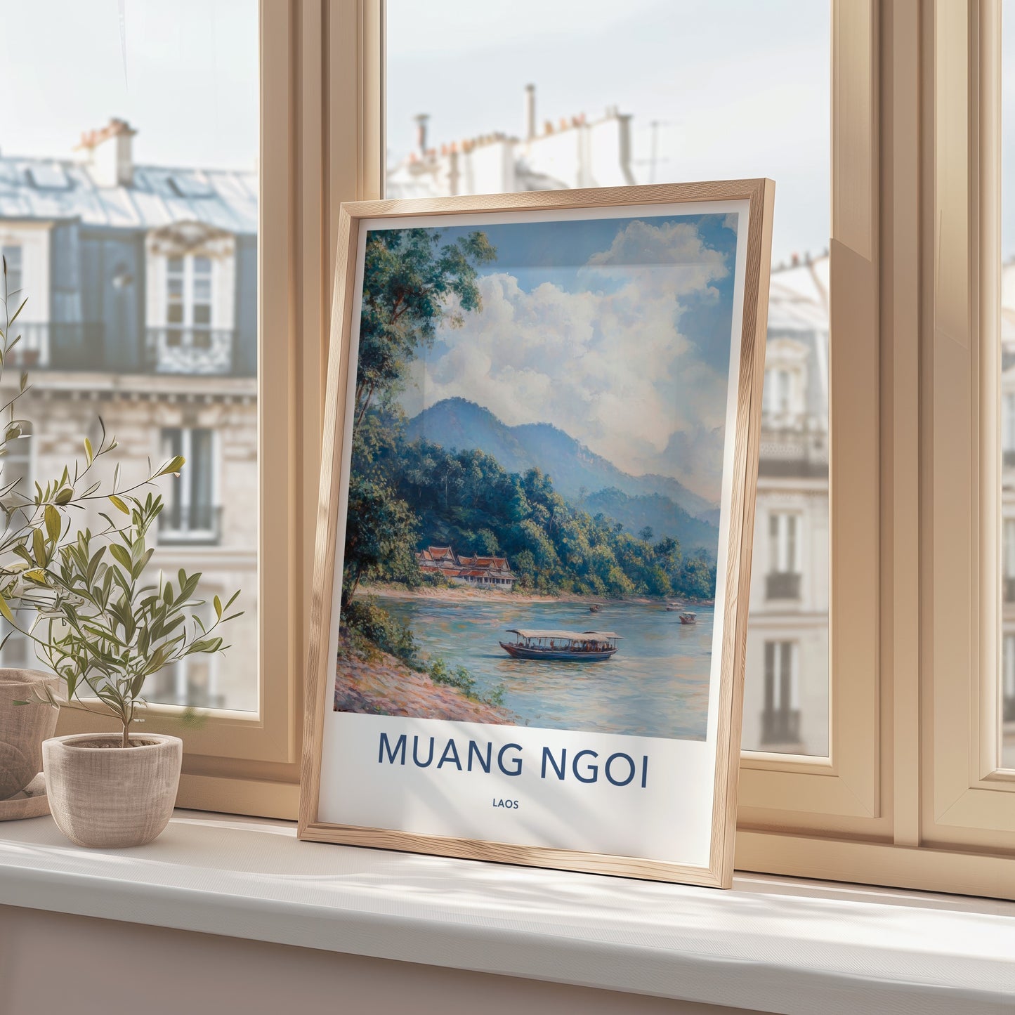 Muang Ngoi Poster - Laos Travel Art - Lush Mountain View Home Decor