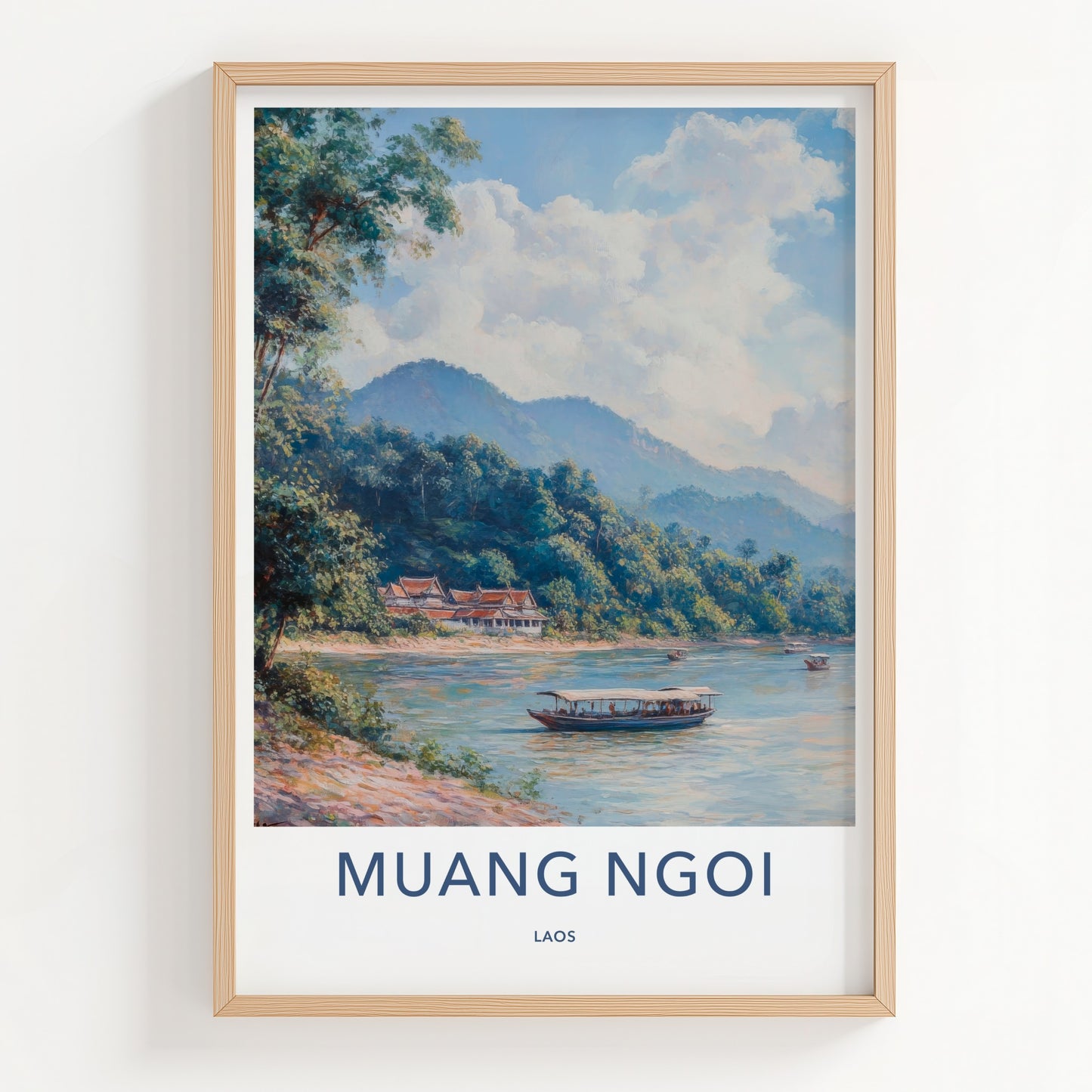Muang Ngoi Poster - Laos Travel Art - Lush Mountain View Home Decor