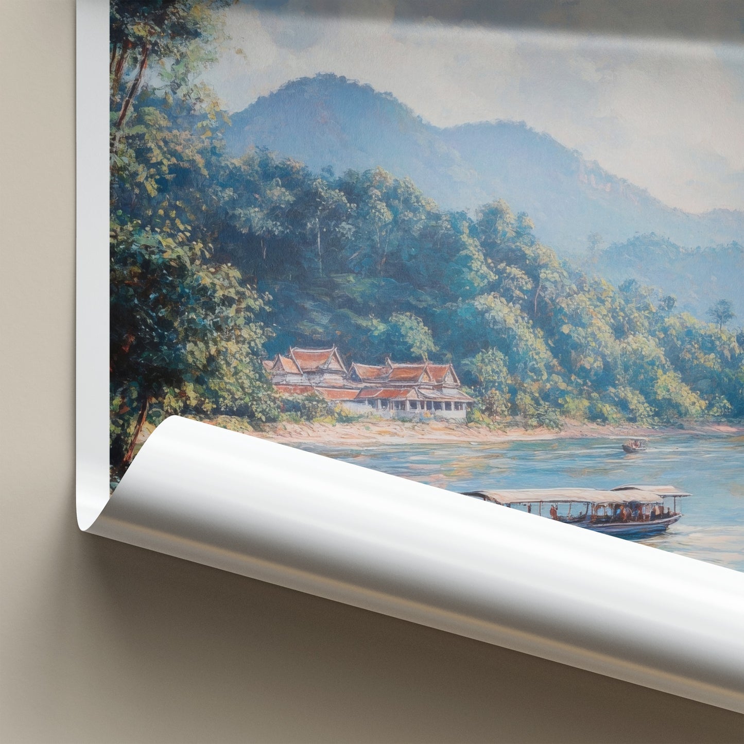 Muang Ngoi Poster - Laos Travel Art - Lush Mountain View Home Decor