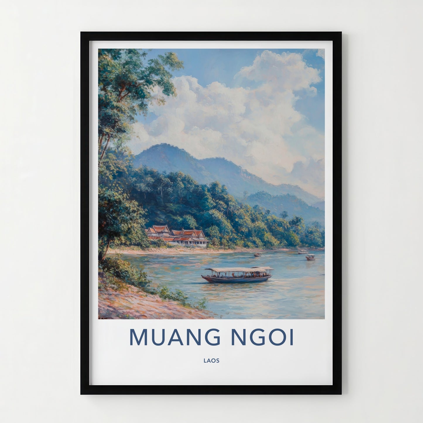 Muang Ngoi Poster - Laos Travel Art - Lush Mountain View Home Decor
