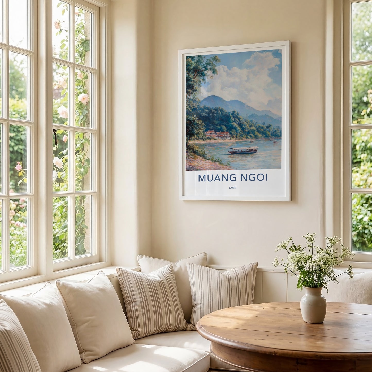 Muang Ngoi Poster - Laos Travel Art - Lush Mountain View Home Decor