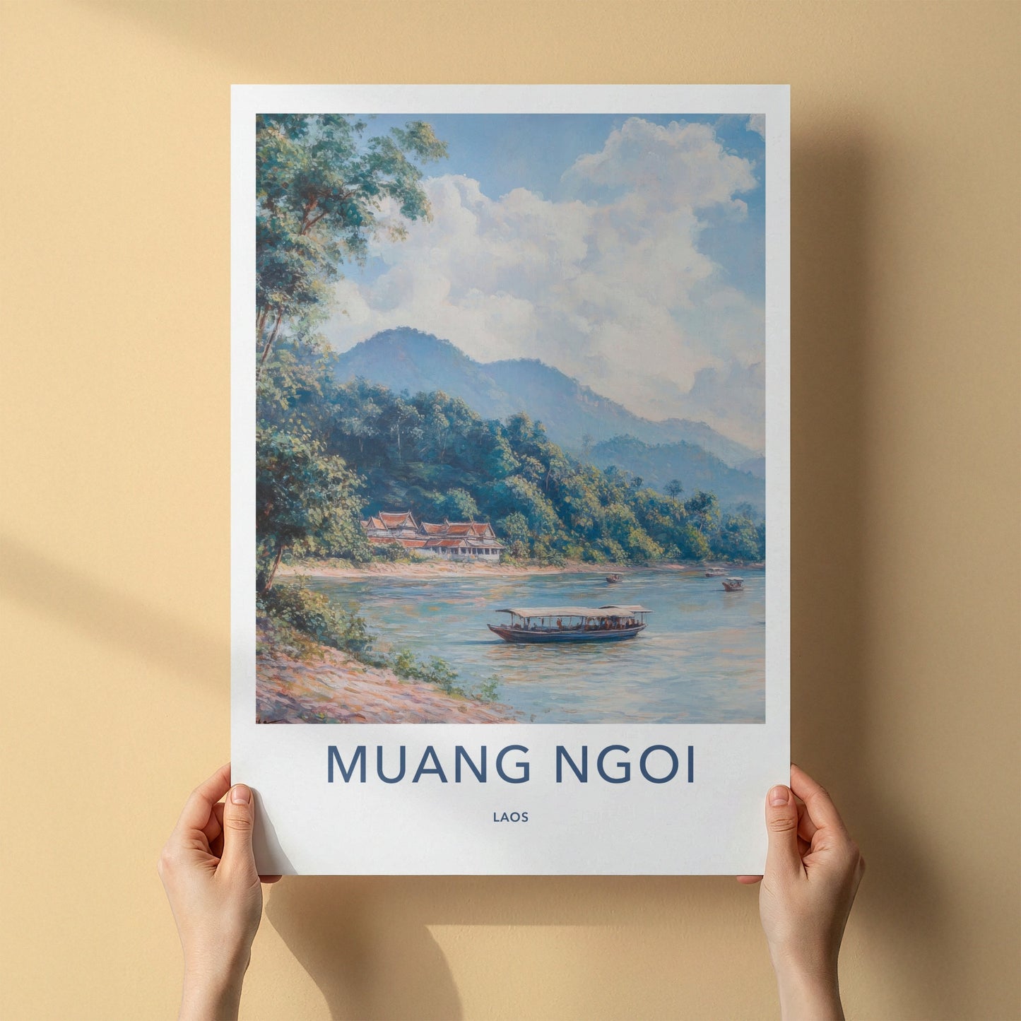 Muang Ngoi Poster - Laos Travel Art - Lush Mountain View Home Decor