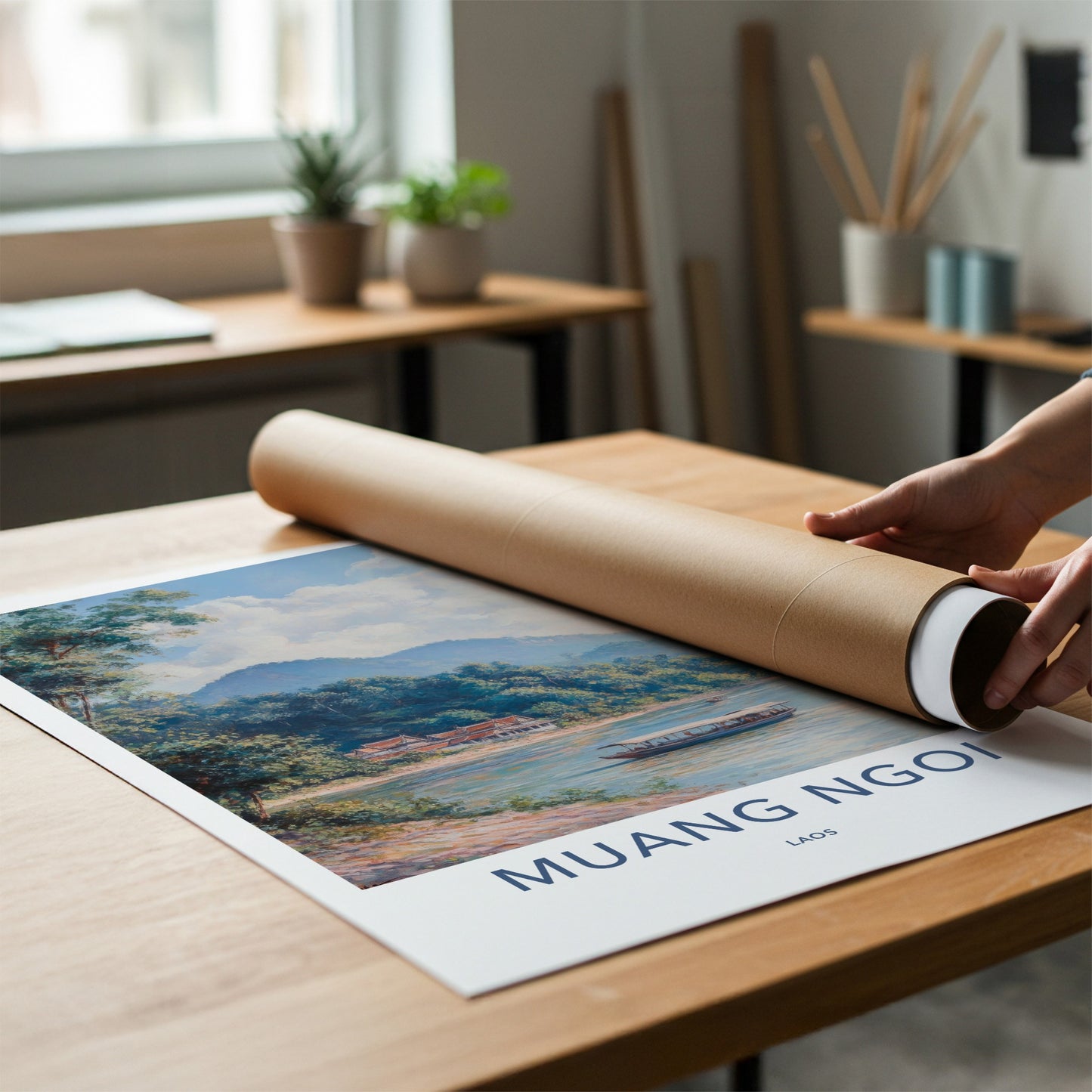 Muang Ngoi Poster - Laos Travel Art - Lush Mountain View Home Decor