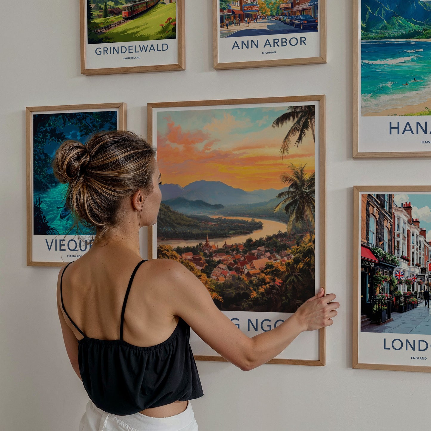 Muang Ngoi Poster - Laos Travel Art - River Valley Sunset Home Decor