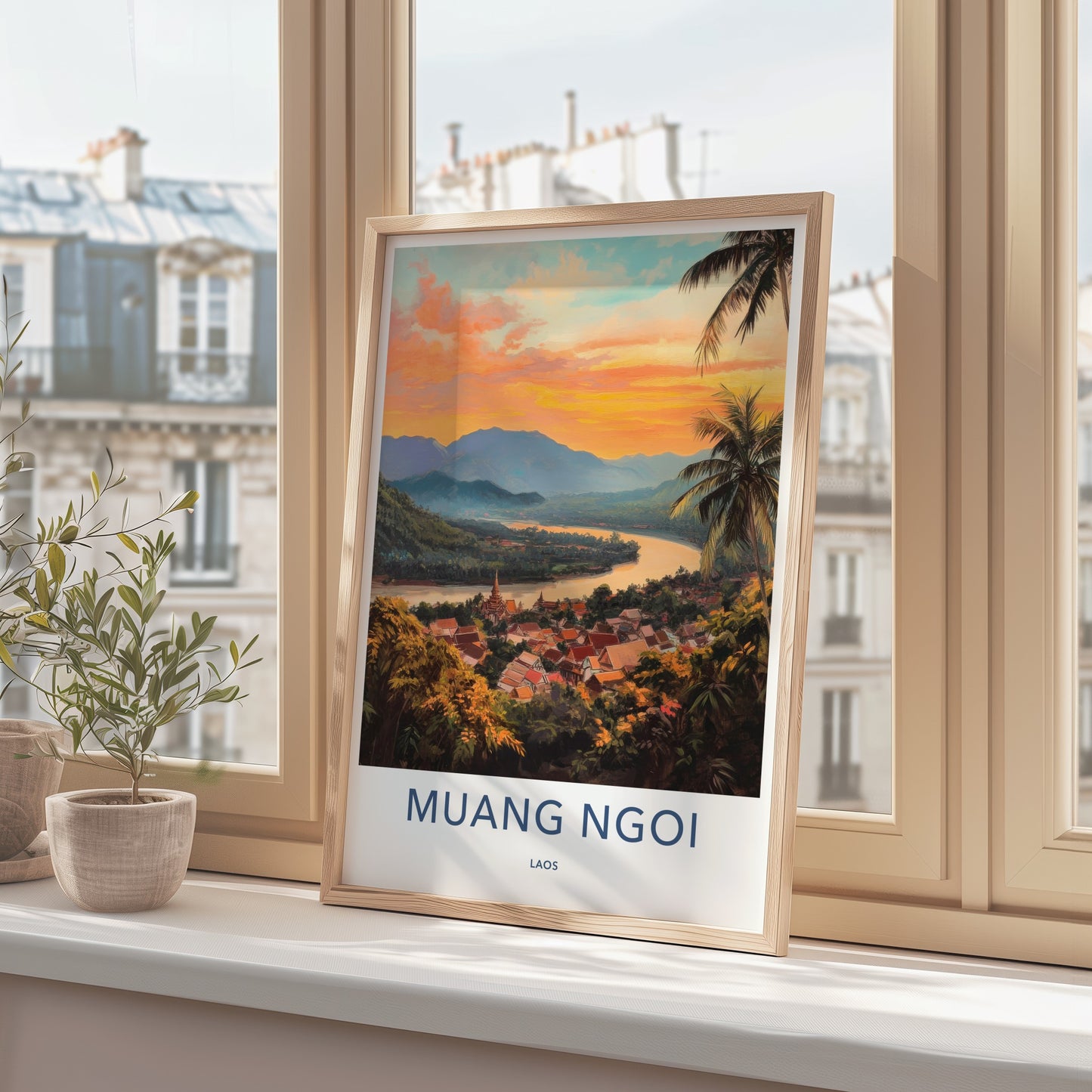 Muang Ngoi Poster - Laos Travel Art - River Valley Sunset Home Decor