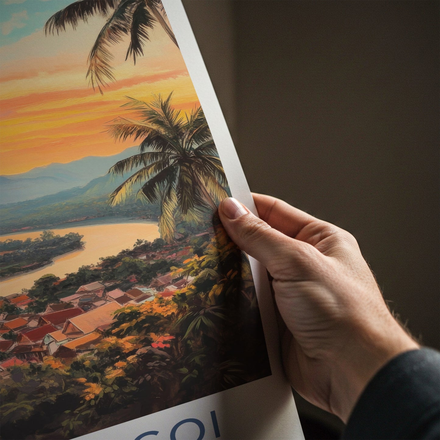 Muang Ngoi Poster - Laos Travel Art - River Valley Sunset Home Decor