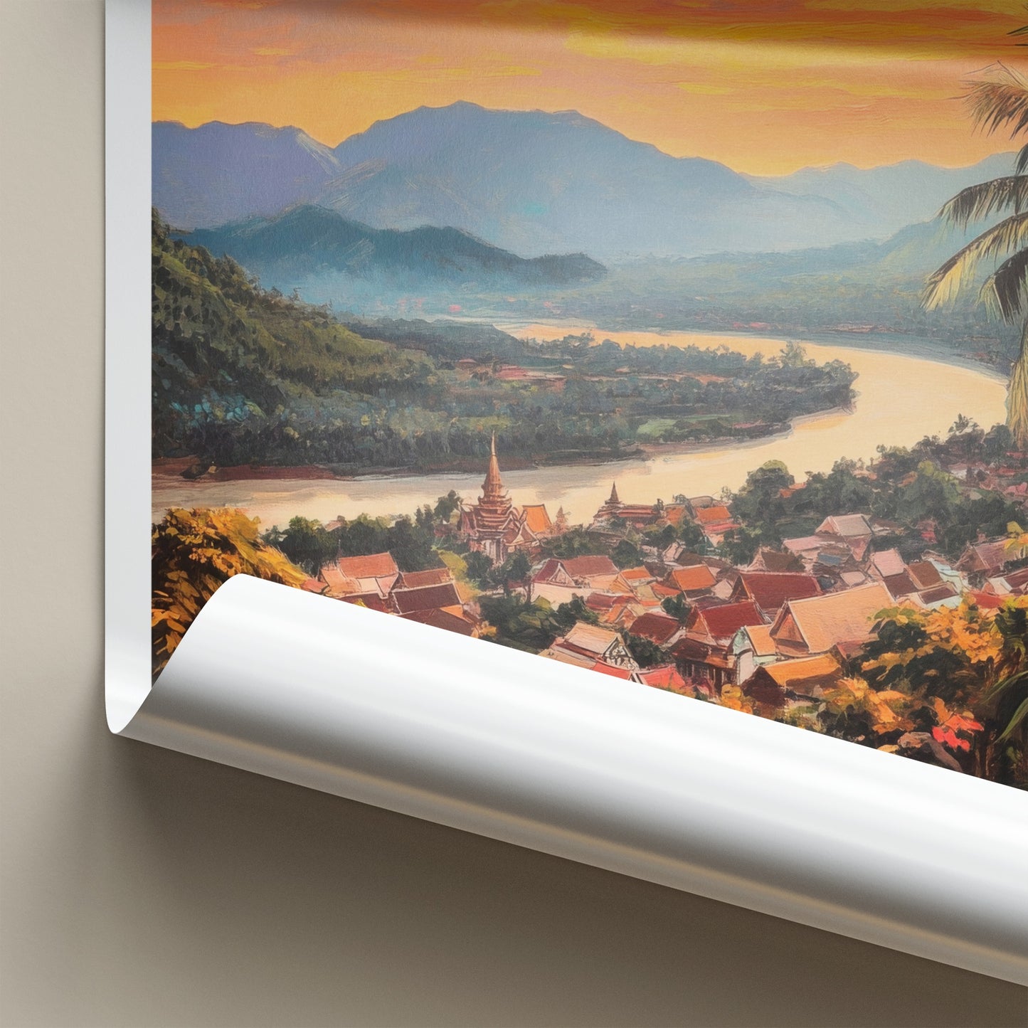 Muang Ngoi Poster - Laos Travel Art - River Valley Sunset Home Decor