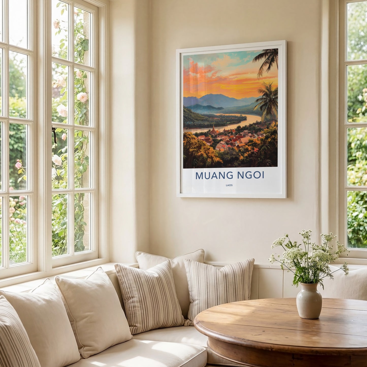 Muang Ngoi Poster - Laos Travel Art - River Valley Sunset Home Decor