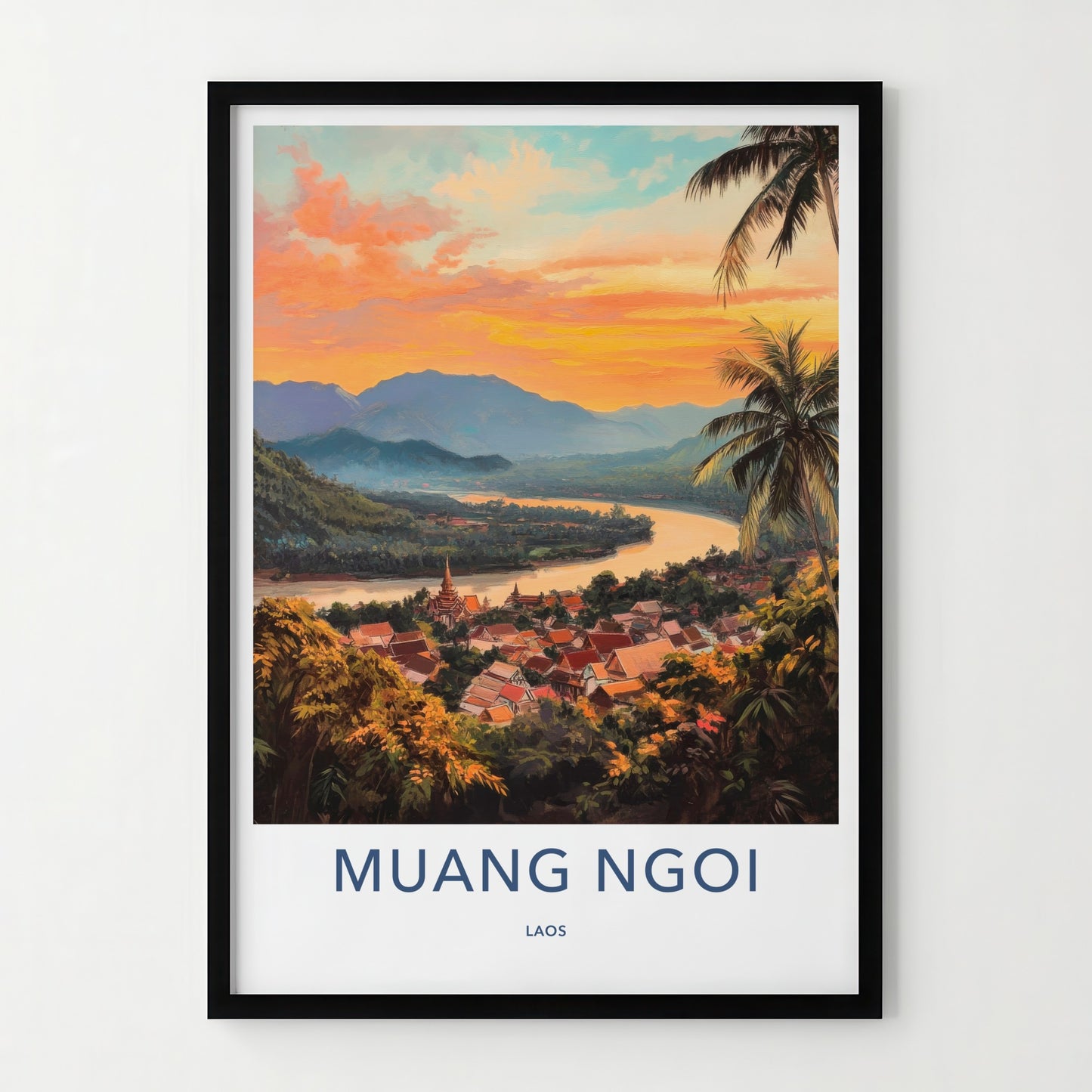 Muang Ngoi Poster - Laos Travel Art - River Valley Sunset Home Decor
