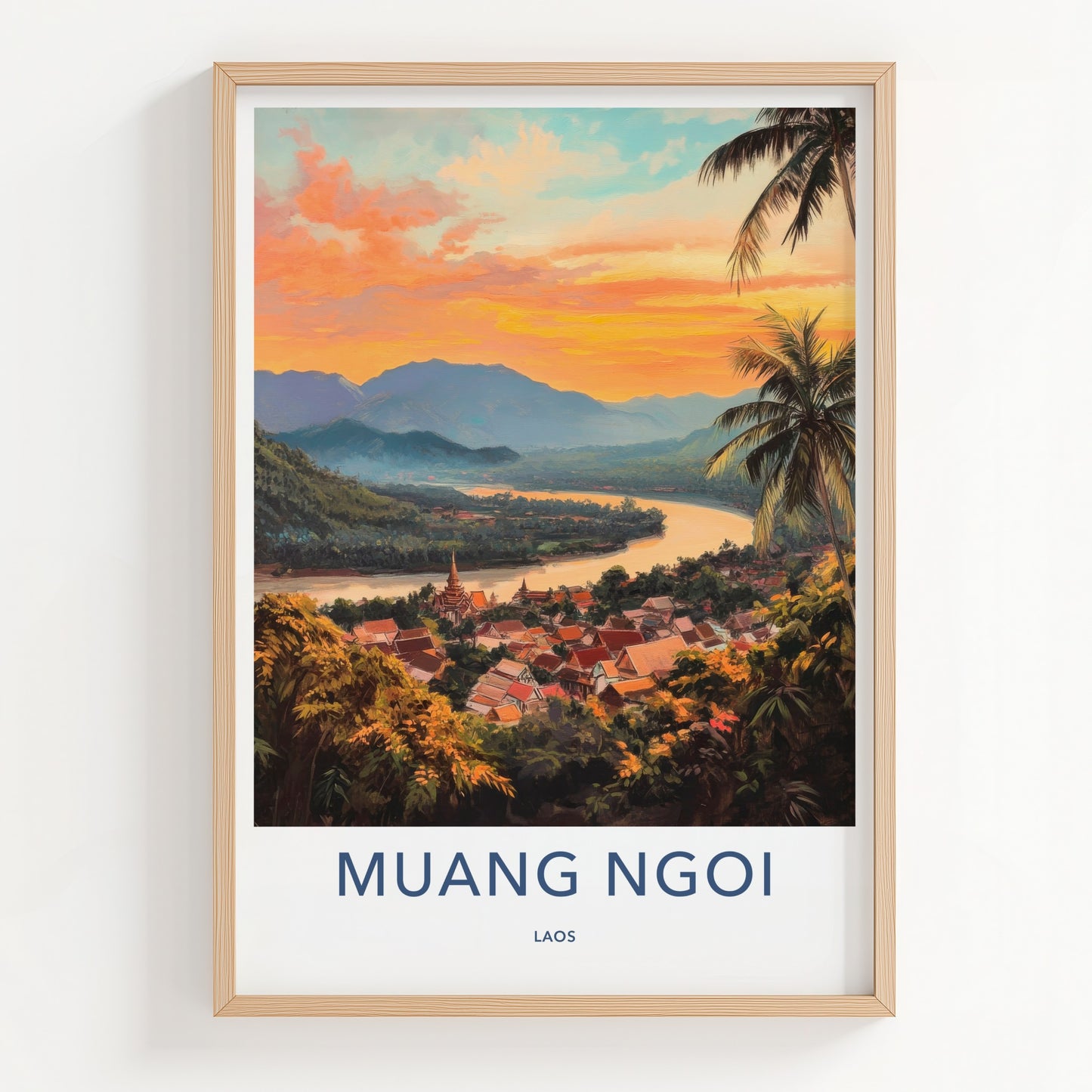 Muang Ngoi Poster - Laos Travel Art - River Valley Sunset Home Decor