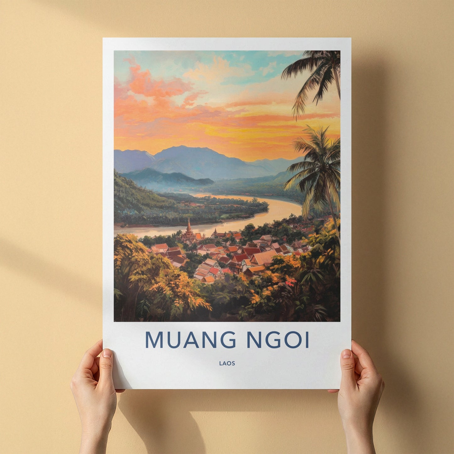 Muang Ngoi Poster - Laos Travel Art - River Valley Sunset Home Decor