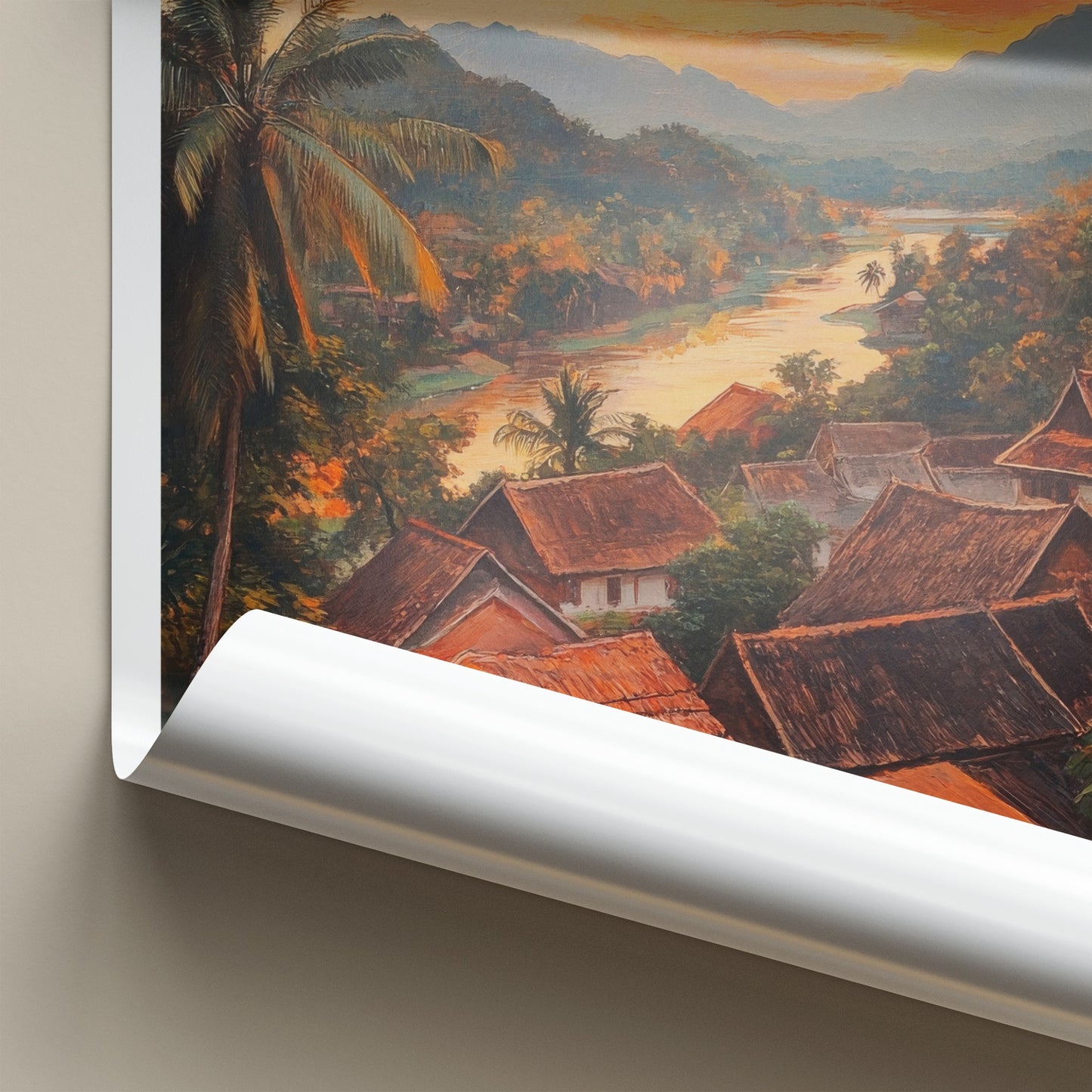 Muang Ngoi Poster - Laos Travel Art - Village River Sunset Home Decor