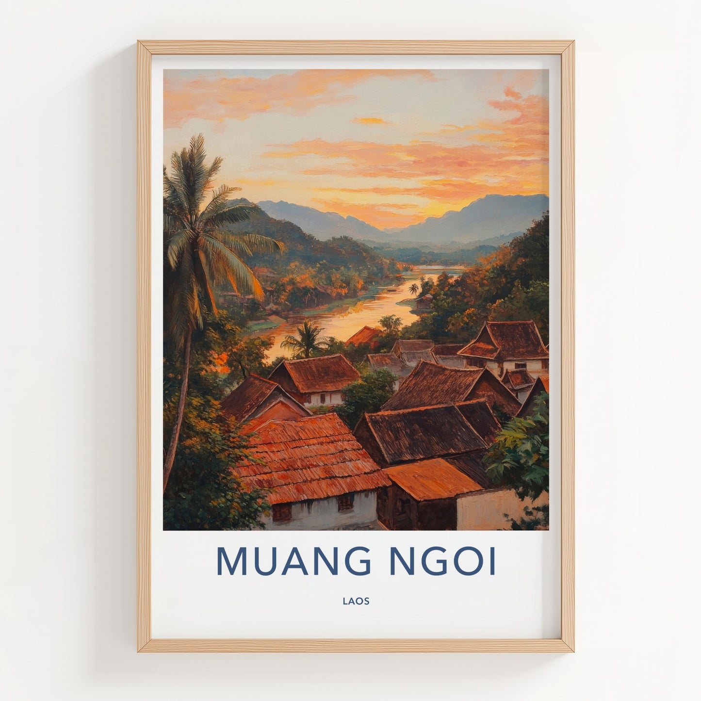 Muang Ngoi Poster - Laos Travel Art - Village River Sunset Home Decor