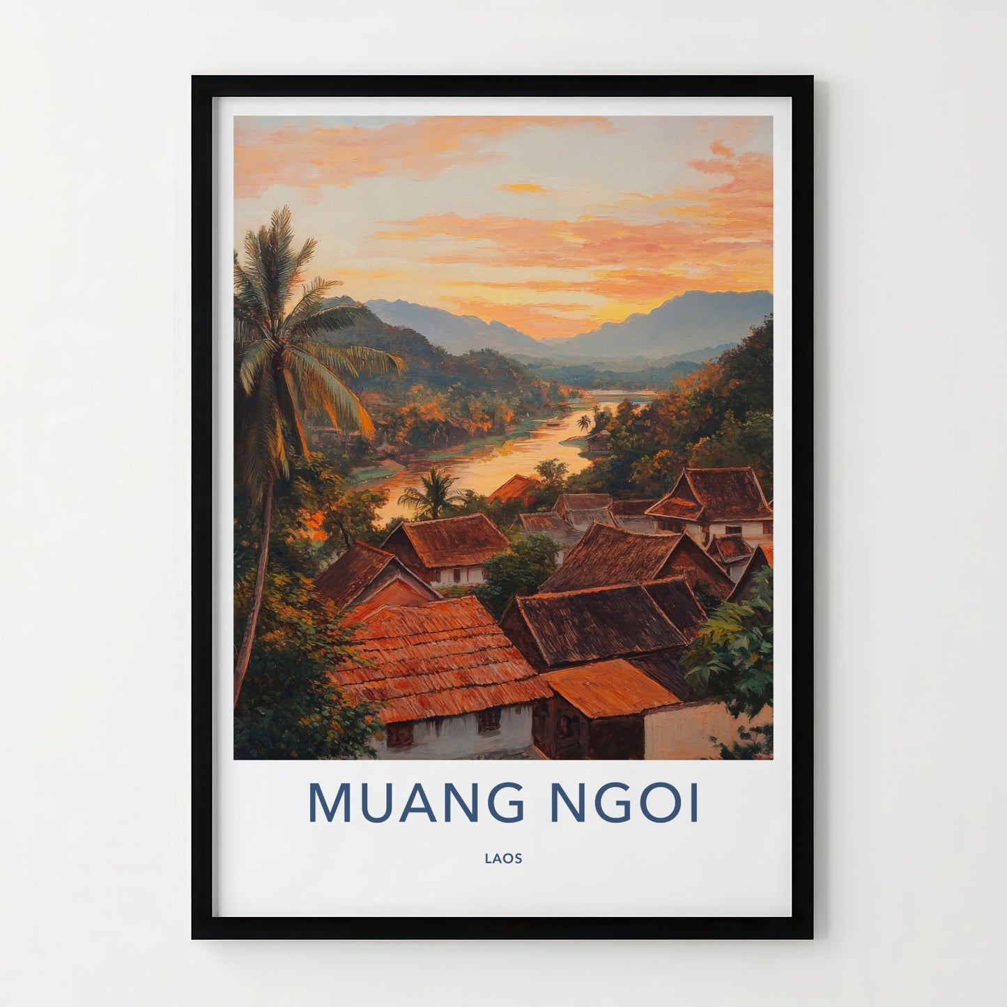 Muang Ngoi Poster - Laos Travel Art - Village River Sunset Home Decor
