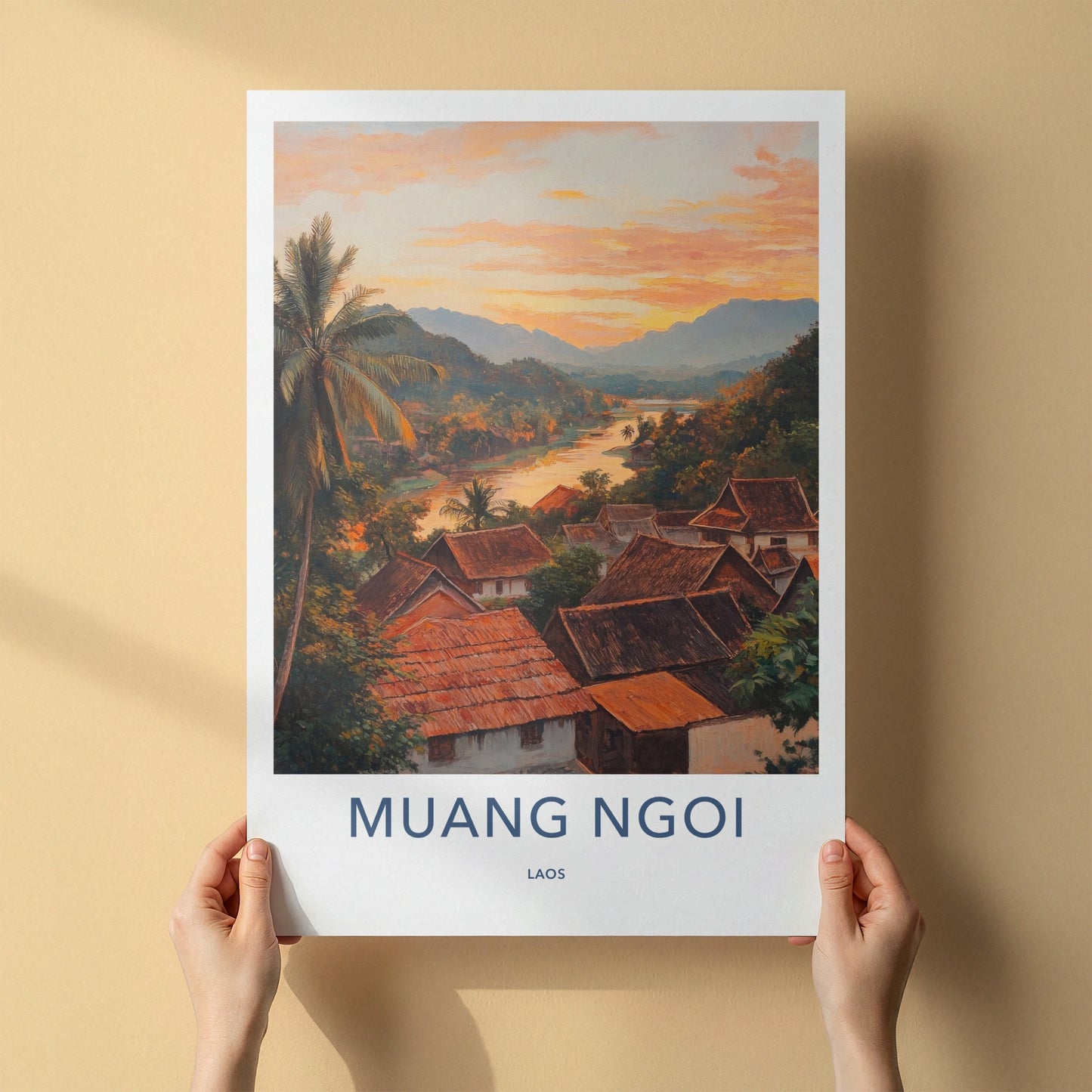 Muang Ngoi Poster - Laos Travel Art - Village River Sunset Home Decor