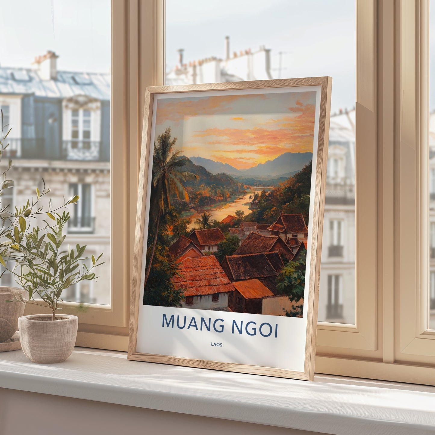 Muang Ngoi Poster - Laos Travel Art - Village River Sunset Home Decor