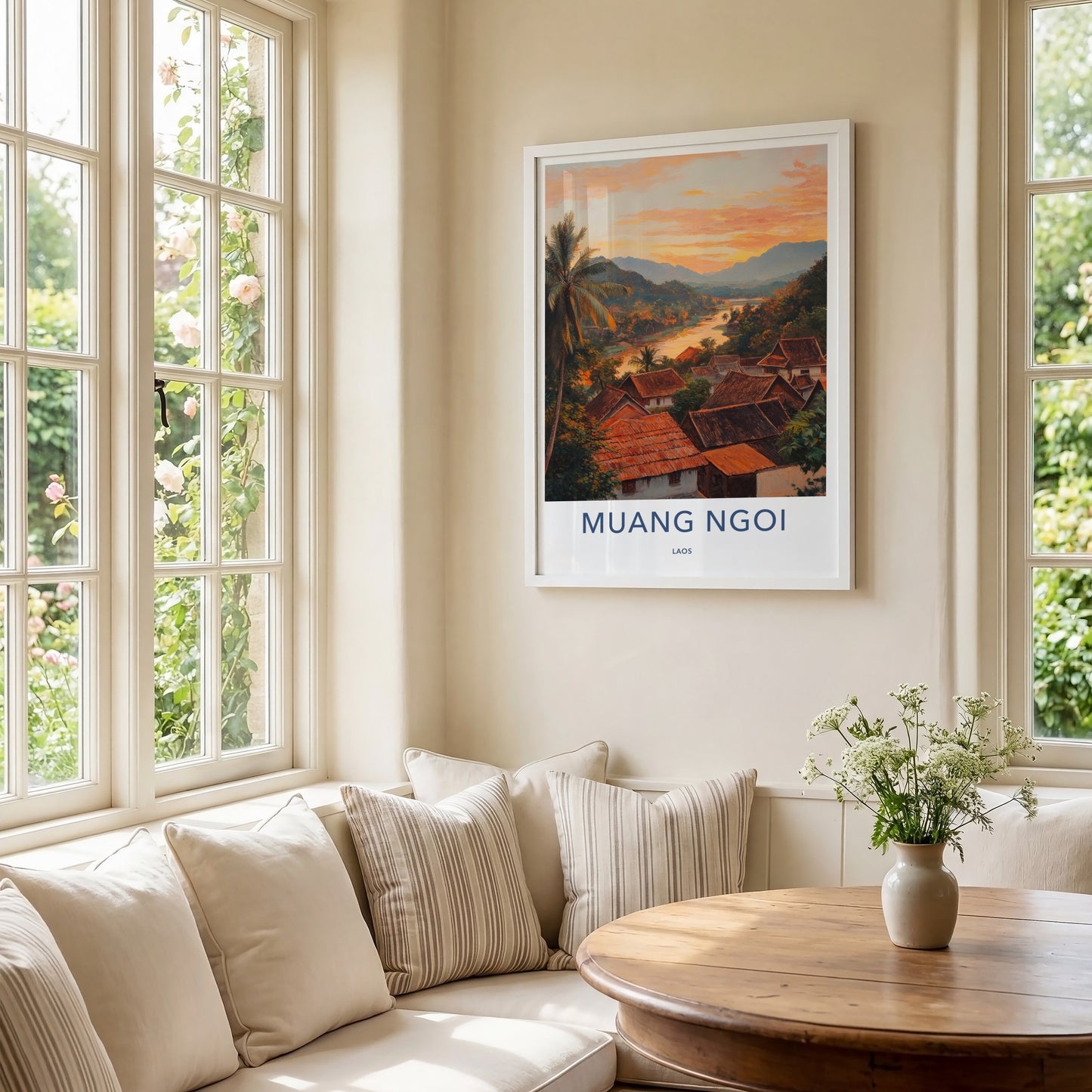 Muang Ngoi Poster - Laos Travel Art - Village River Sunset Home Decor