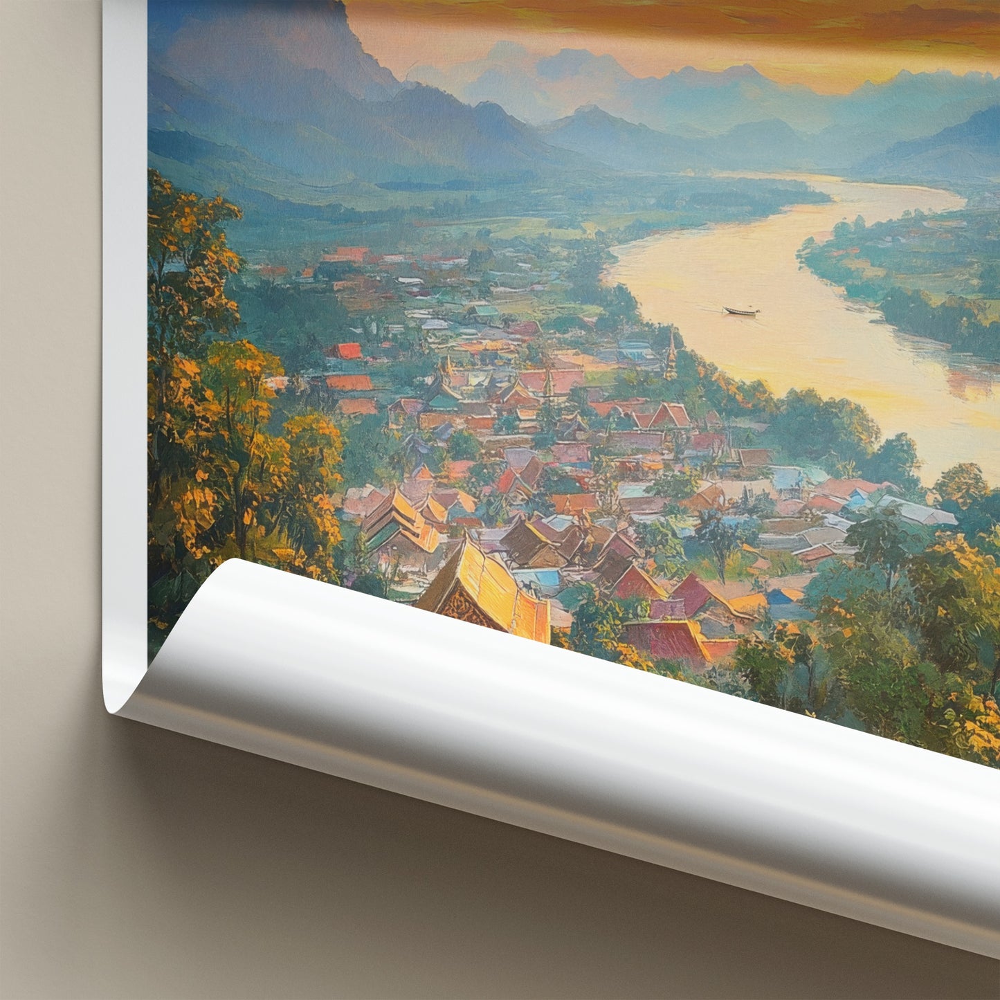 Muang Ngoi Poster - Laos Wall Art - Vibrant River Village Home Decor