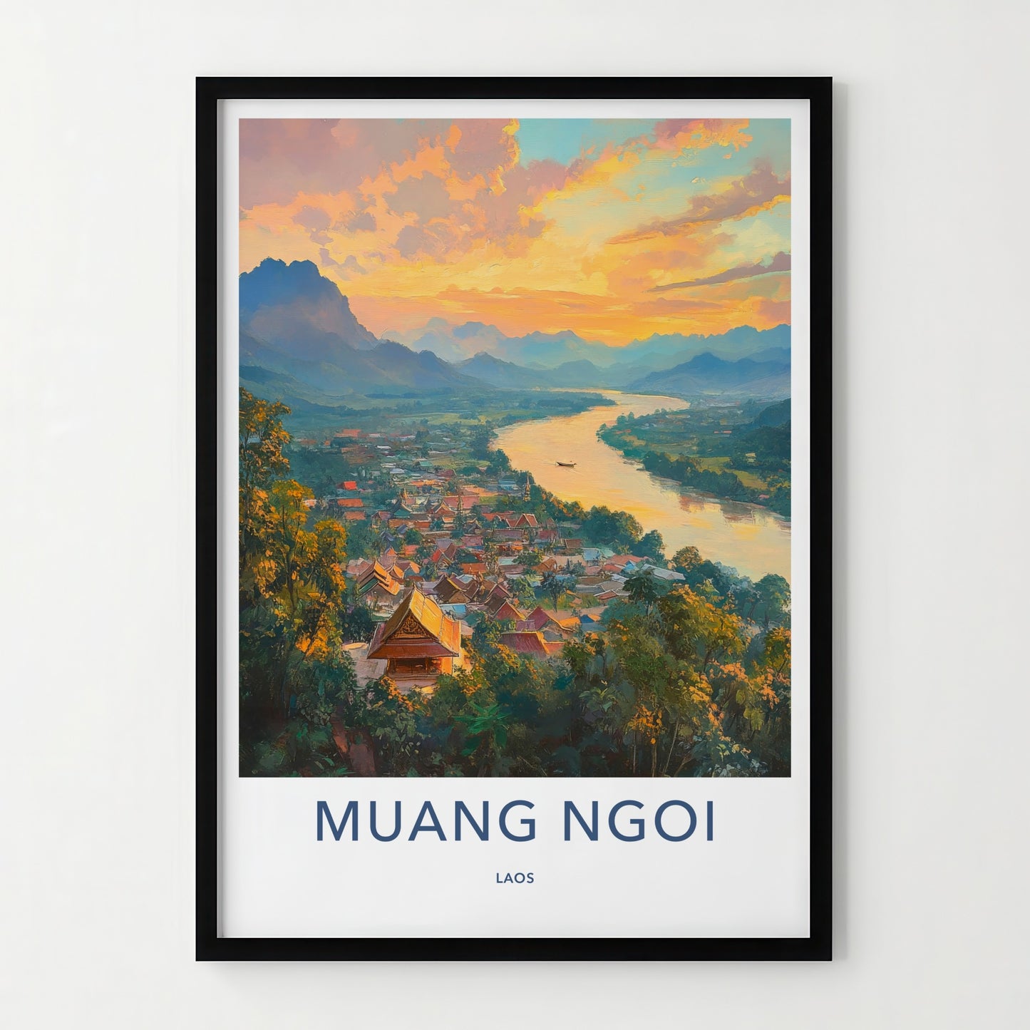 Muang Ngoi Poster - Laos Wall Art - Vibrant River Village Home Decor