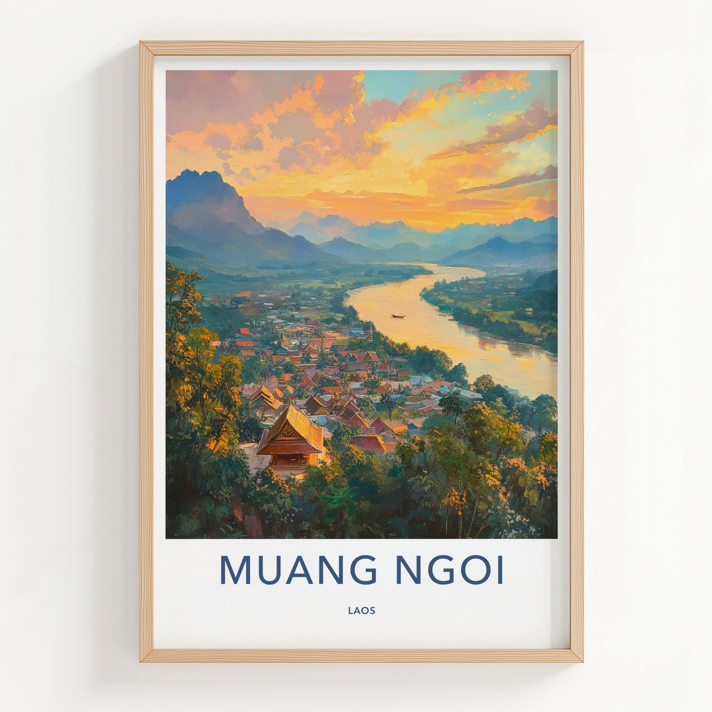 Muang Ngoi Poster - Laos Wall Art - Vibrant River Village Home Decor