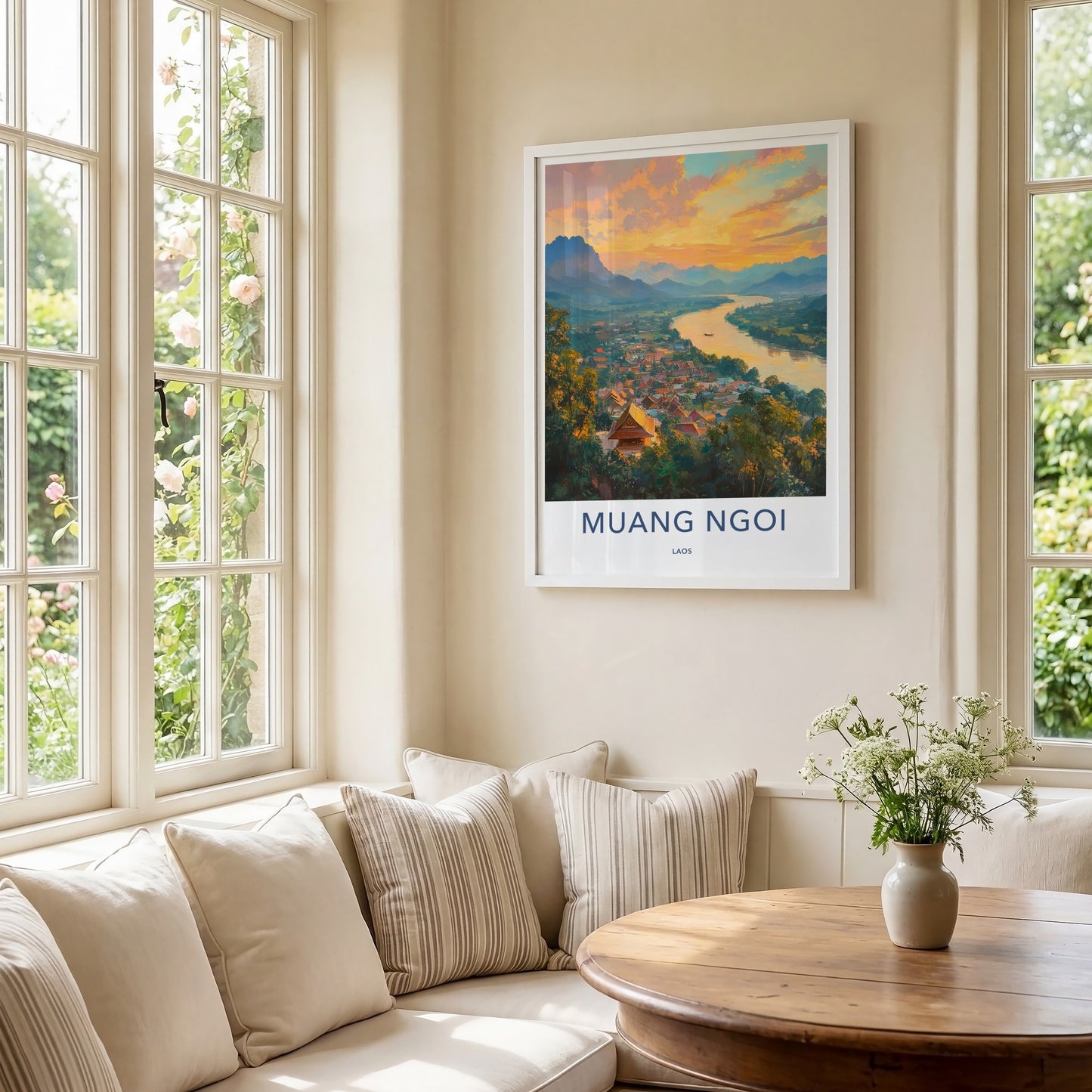 Muang Ngoi Poster - Laos Wall Art - Vibrant River Village Home Decor
