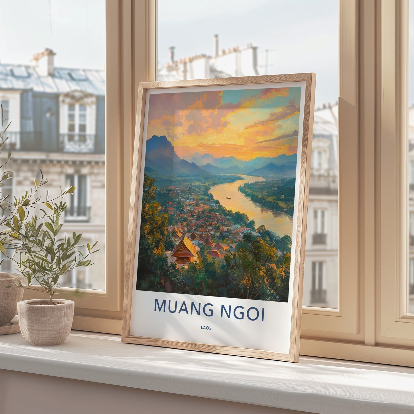 Muang Ngoi Poster - Laos Wall Art - Vibrant River Village Home Decor