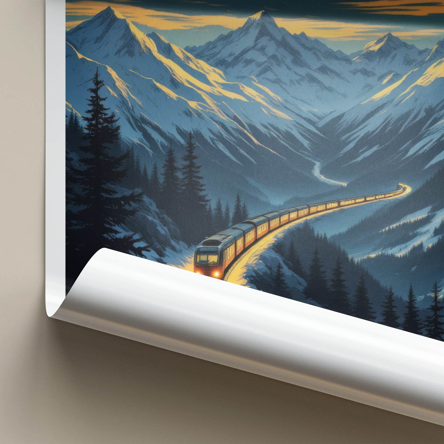 Muerren Poster - Switzerland Travel Art - Moonlit Mountain Train Wall Decor