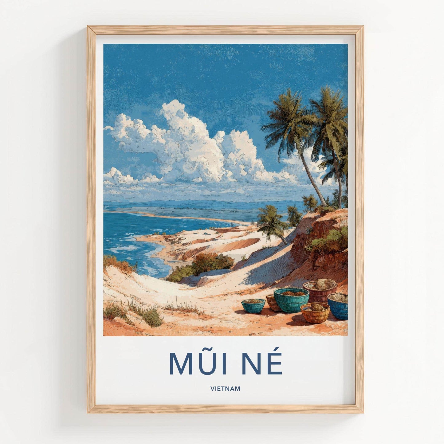 Mui Ne Poster - Vietnam Framed Print - Sandy Ocean Baskets Lounge Decor