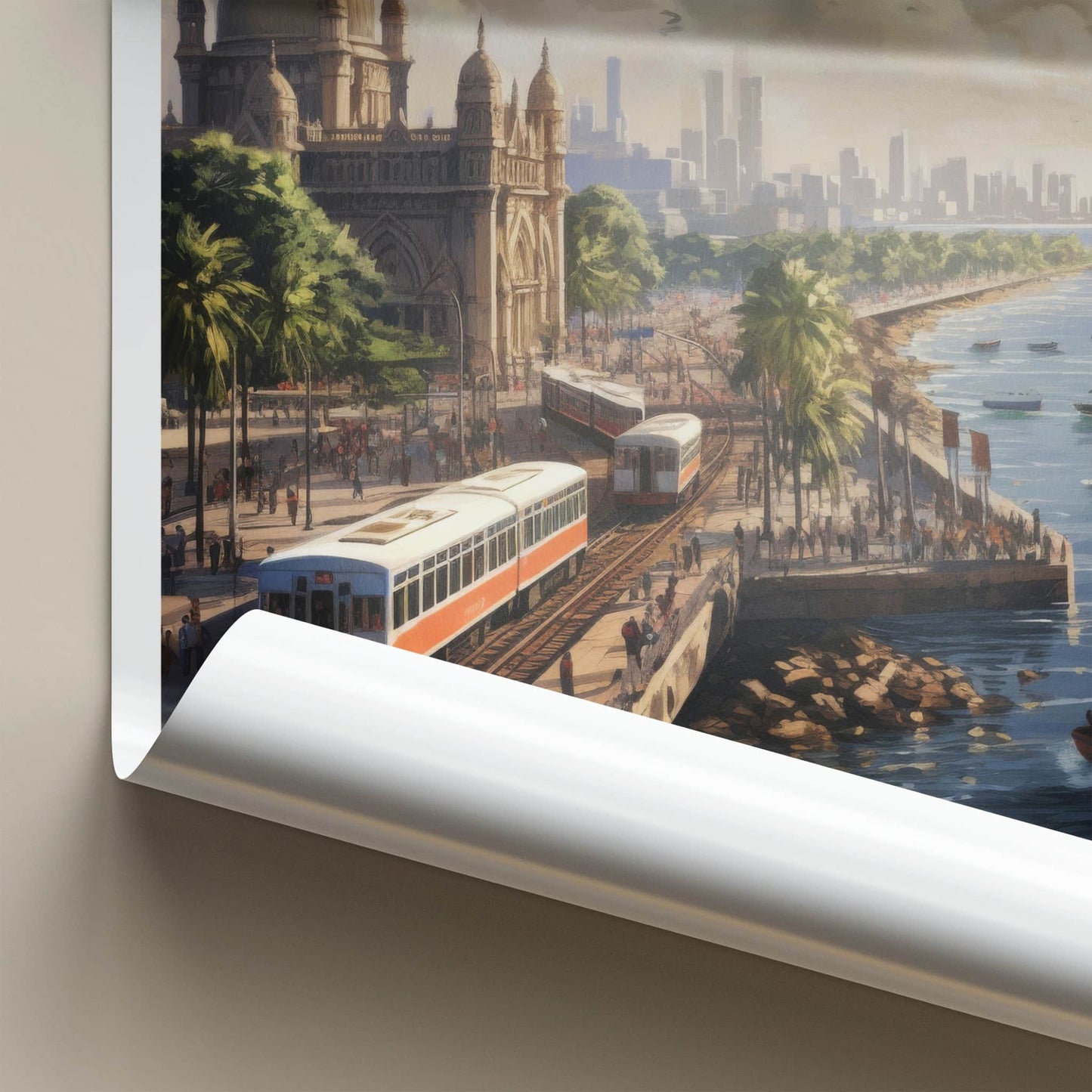 Mumbai Poster - India Art Print - Maharashtra Coastal Train Cityscape Wall Decor