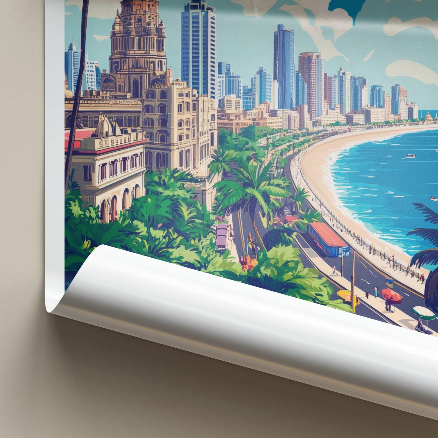 Mumbai Poster - India Travel Art - Maharashtra Beach Skyline Home Decor