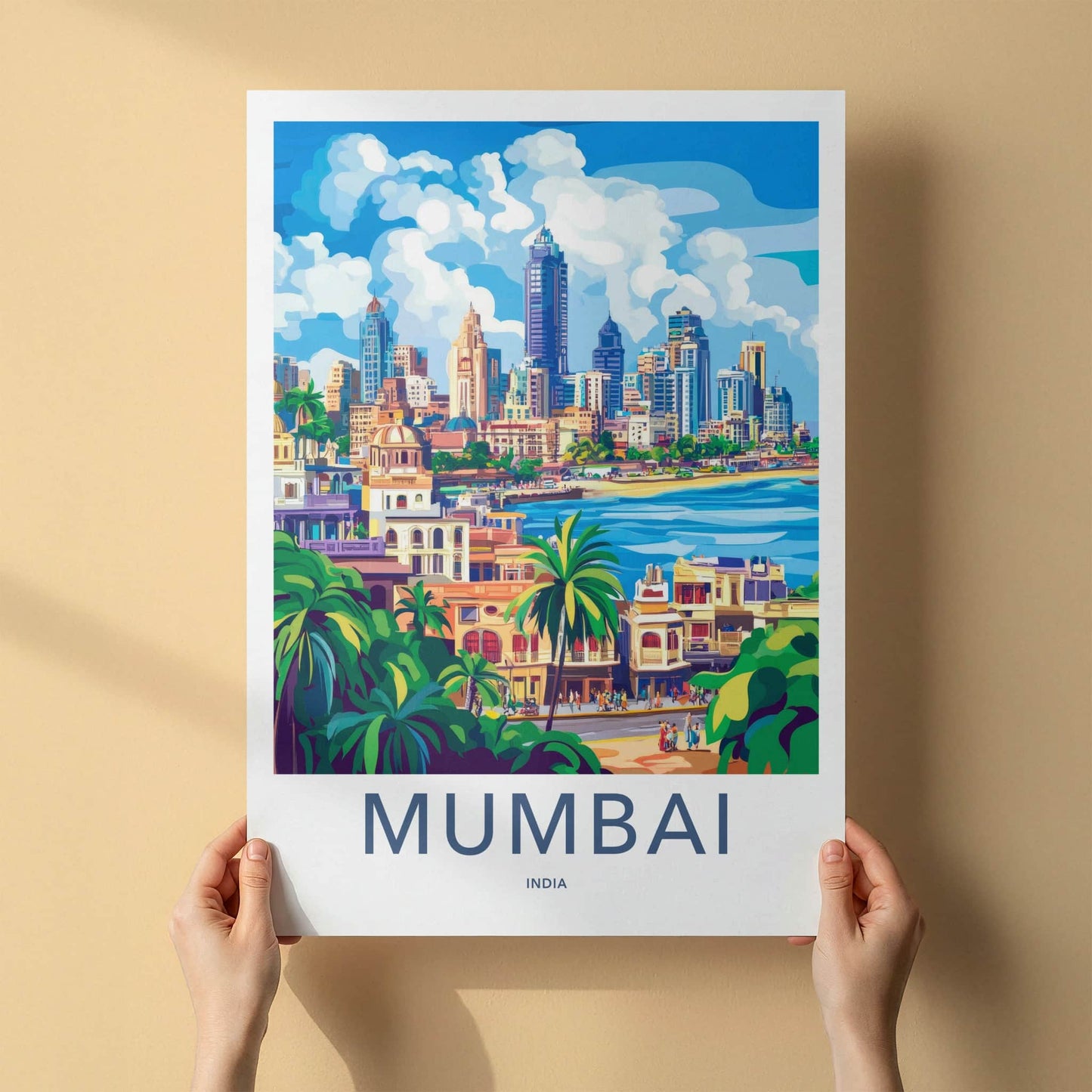Mumbai Poster - India Travel Art - Maharashtra Coastal City Scene Wall Decor