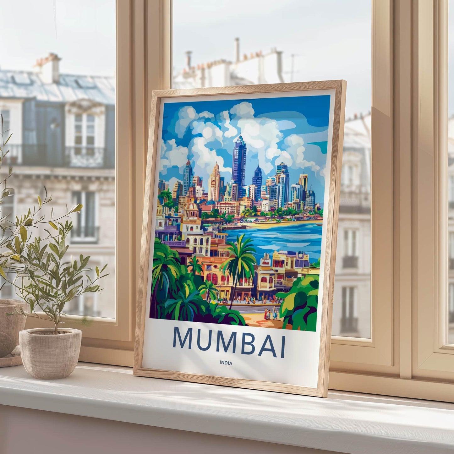 Mumbai Poster - India Travel Art - Maharashtra Coastal City Scene Wall Decor