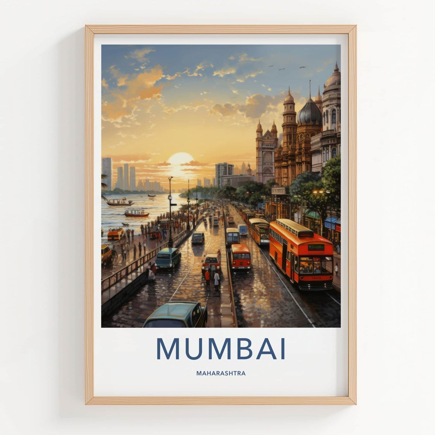 Mumbai Poster - India Travel Art - Maharashtra Coastal Evening Home Decor