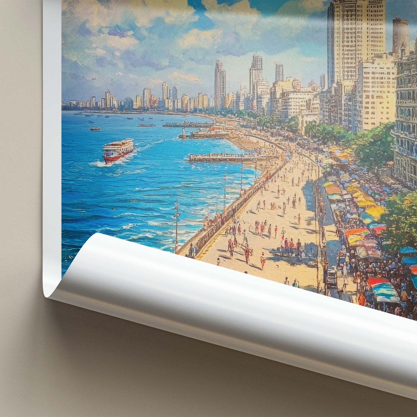 Mumbai Poster - India Travel Art - Maharashtra Coastal Promenade Home Decor